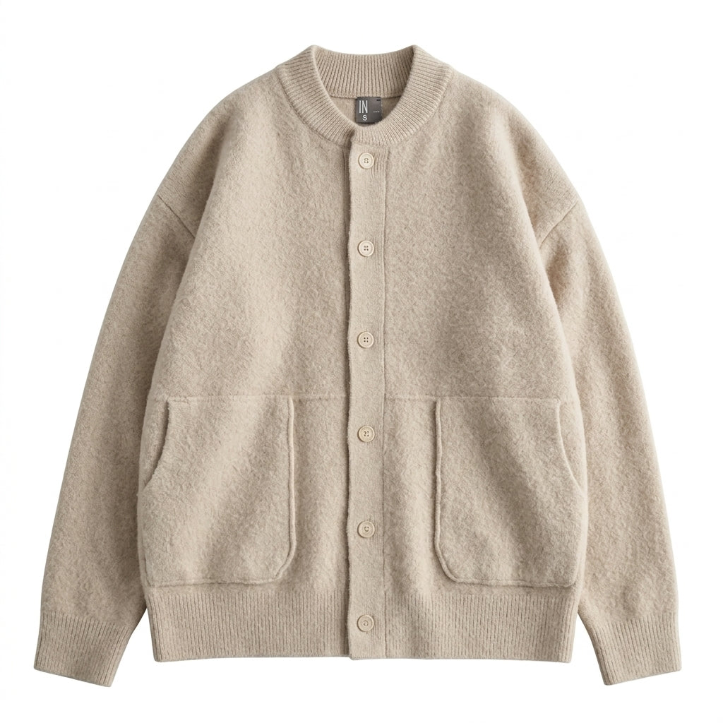 Preppy-style chunky knit cardigan