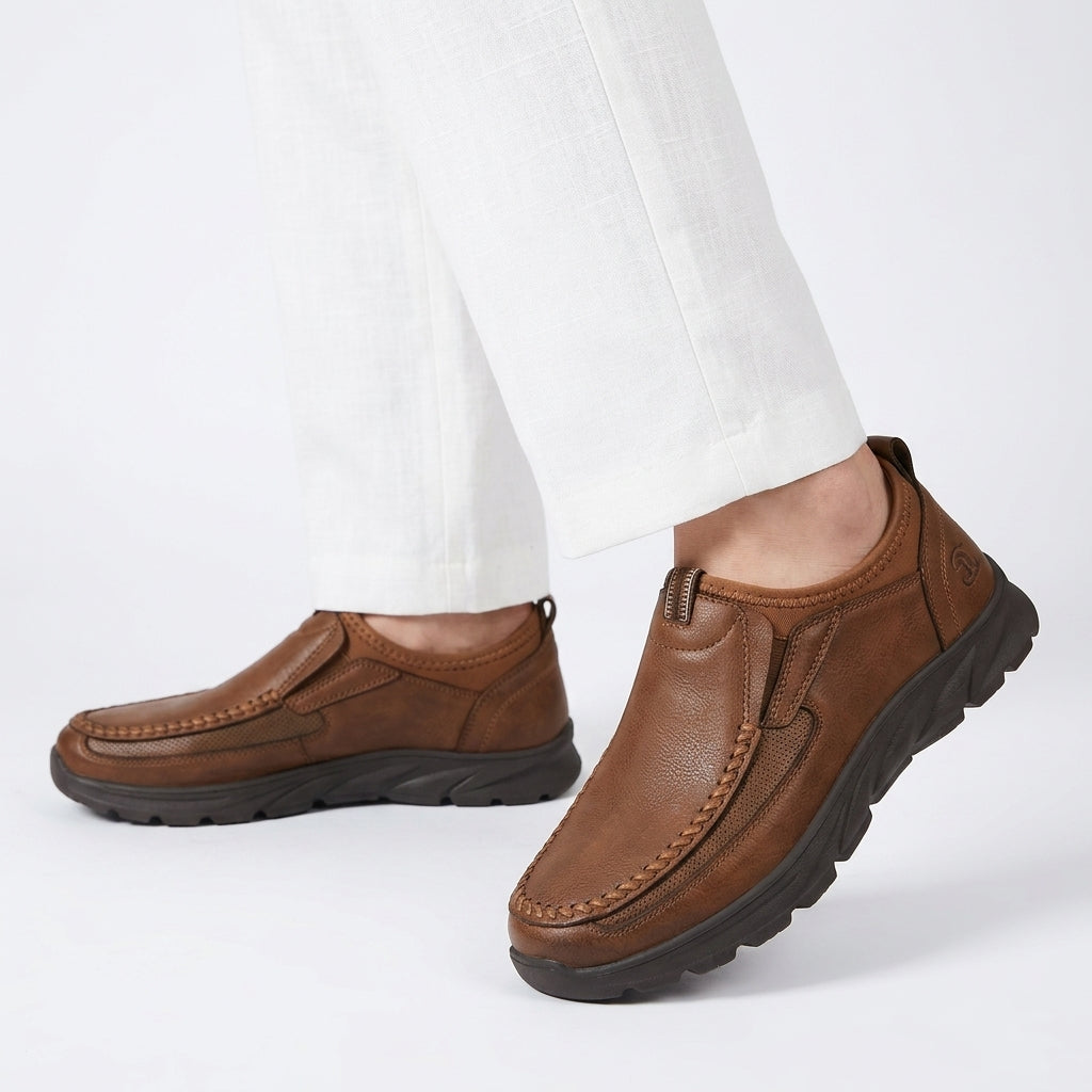 Sapatos casuais masculinos de pele sintética sem atacadores