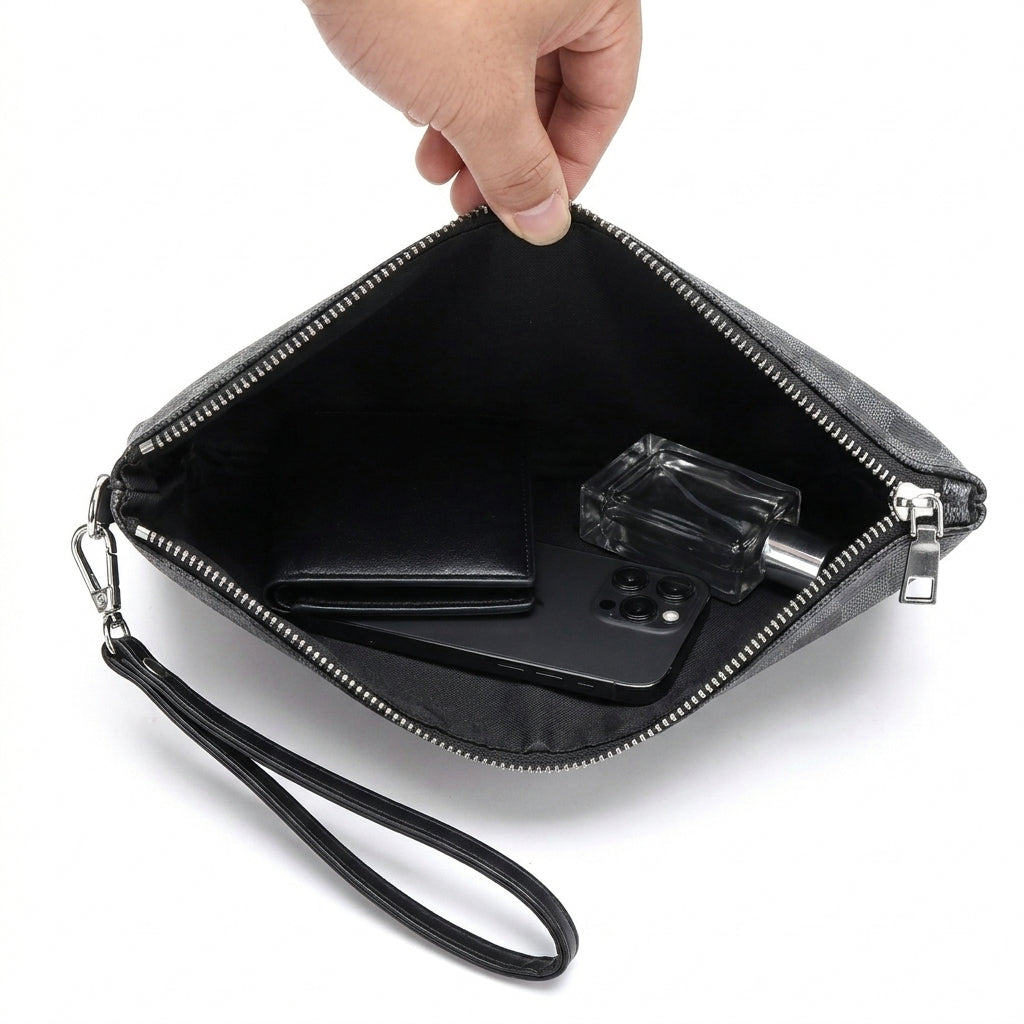 Bolso de Mano de Cuero, con Estampado Geométrico