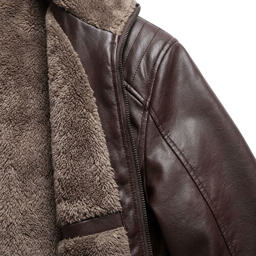 Chaqueta Motera Cuero Sintético Forro Polar