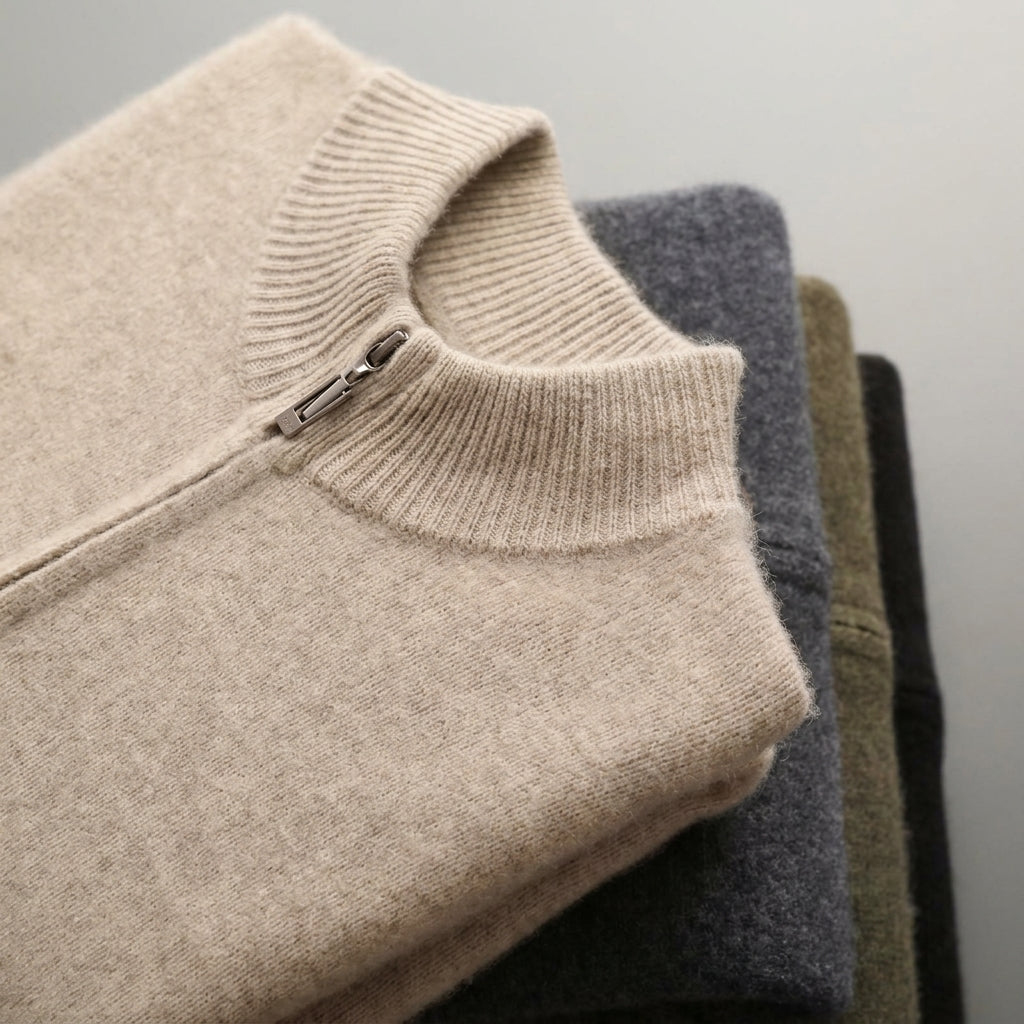 100% Merino Wool High-Neck Cardigan