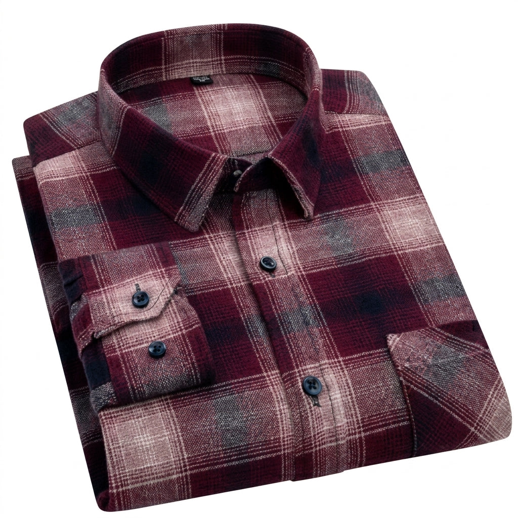 Camisa Cuadros Algodón 100% Manga Larga Hombre