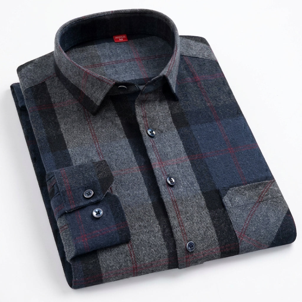 Camisa Cuadros Algodón 100% Manga Larga Hombre