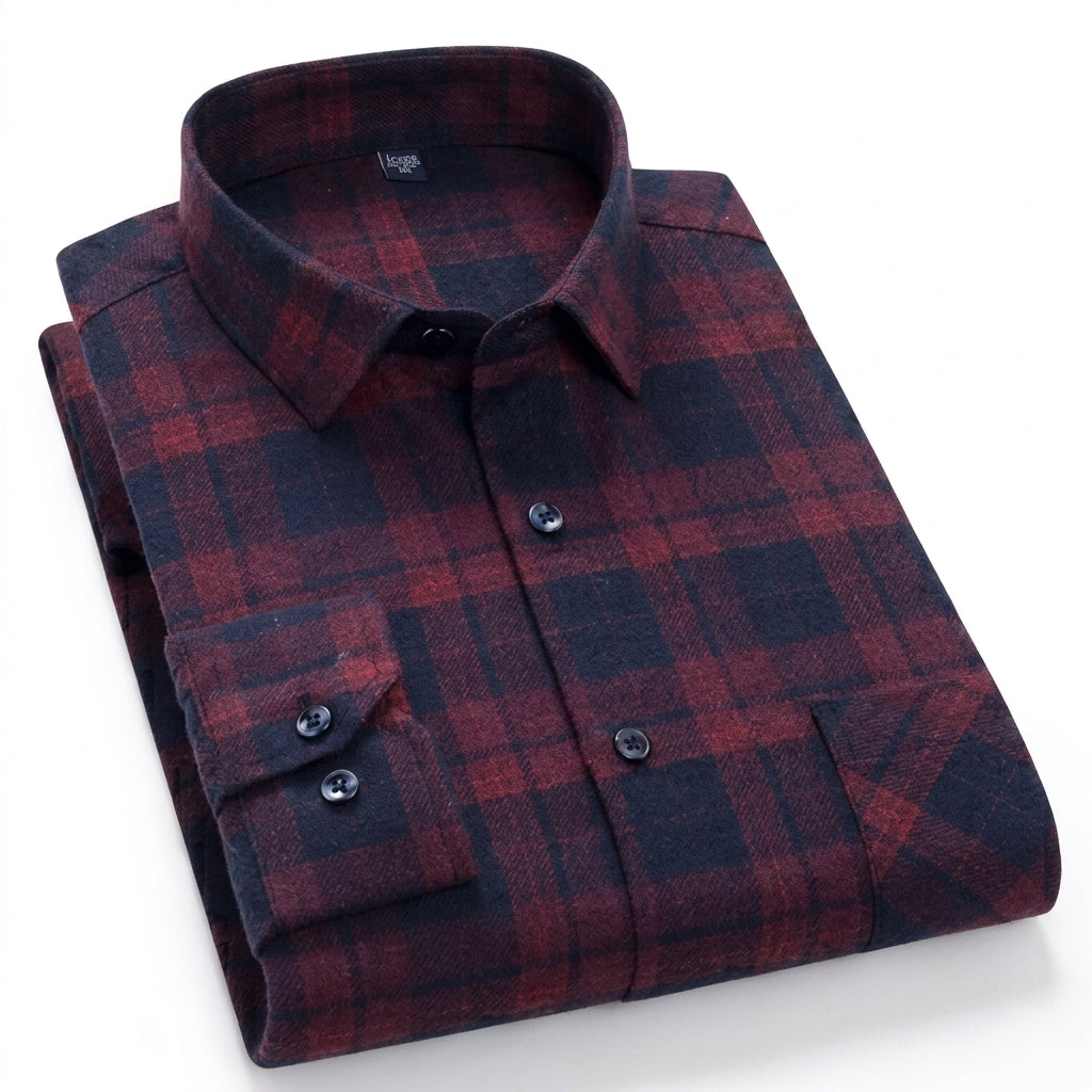 Camisa Cuadros Algodón 100% Manga Larga Hombre