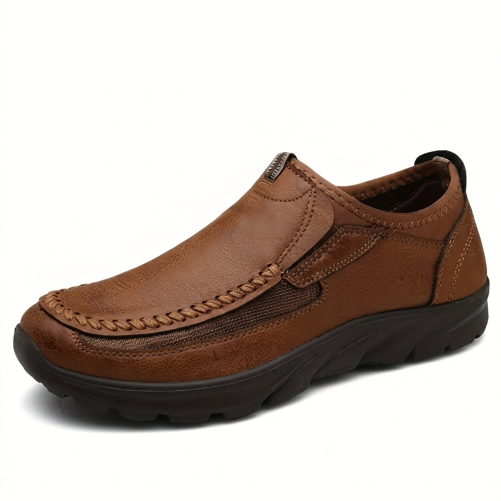 Sapatos casuais masculinos de pele sintética sem atacadores