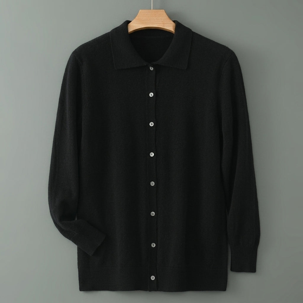 Cárdigan "Cashmere Polo" – Cuello Polo Botonado, Punto Grueso