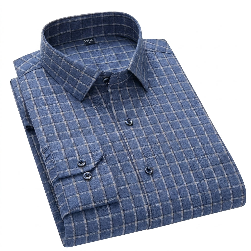 Camisa Cuadros Algodón 100% Manga Larga Hombre