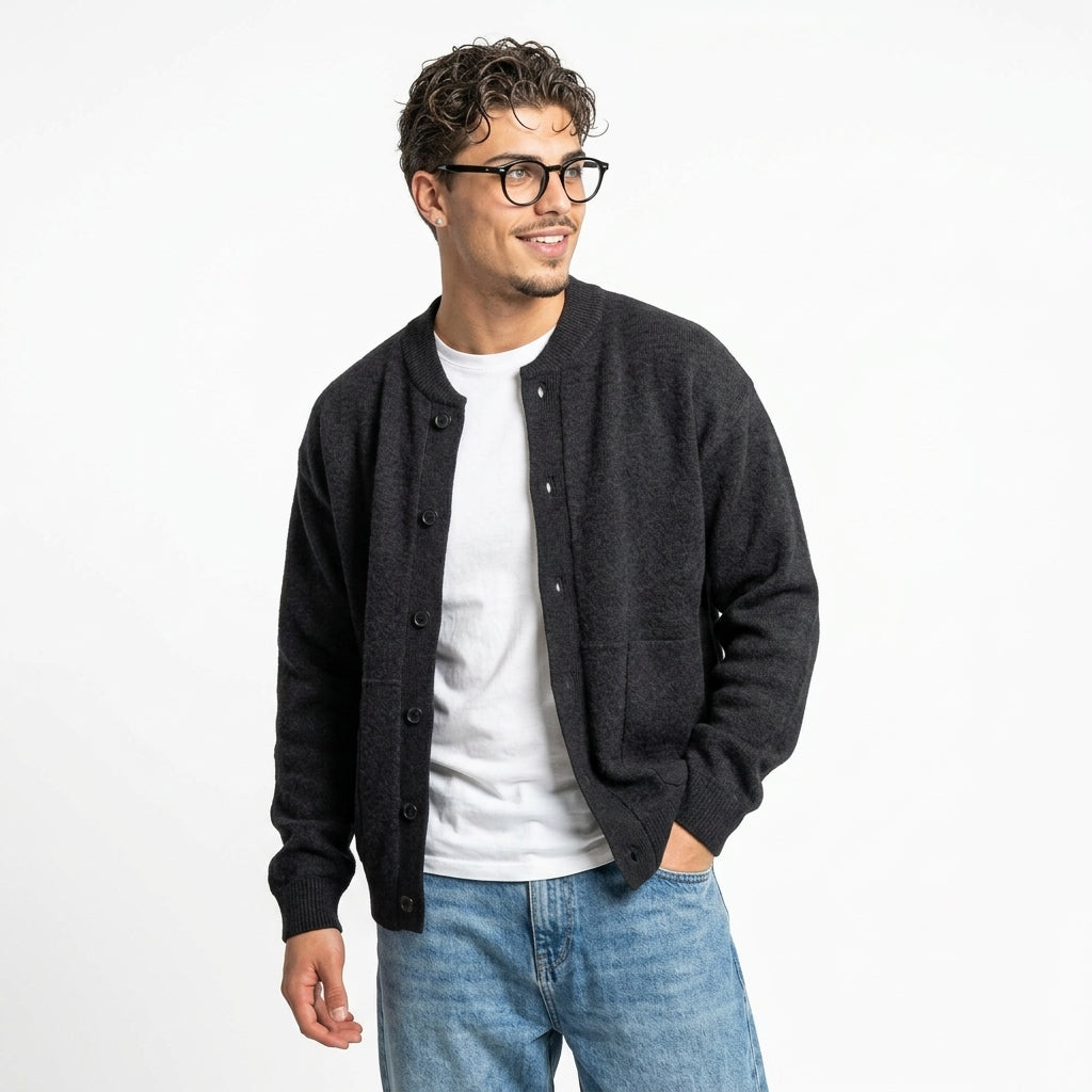 Preppy-style chunky knit cardigan