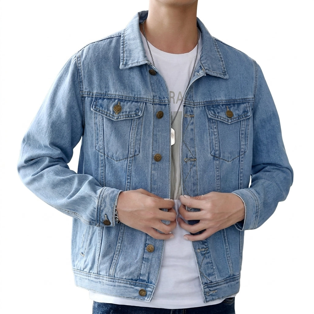 Chaqueta Vaquera Denim Solapa Bolsillos Hombre