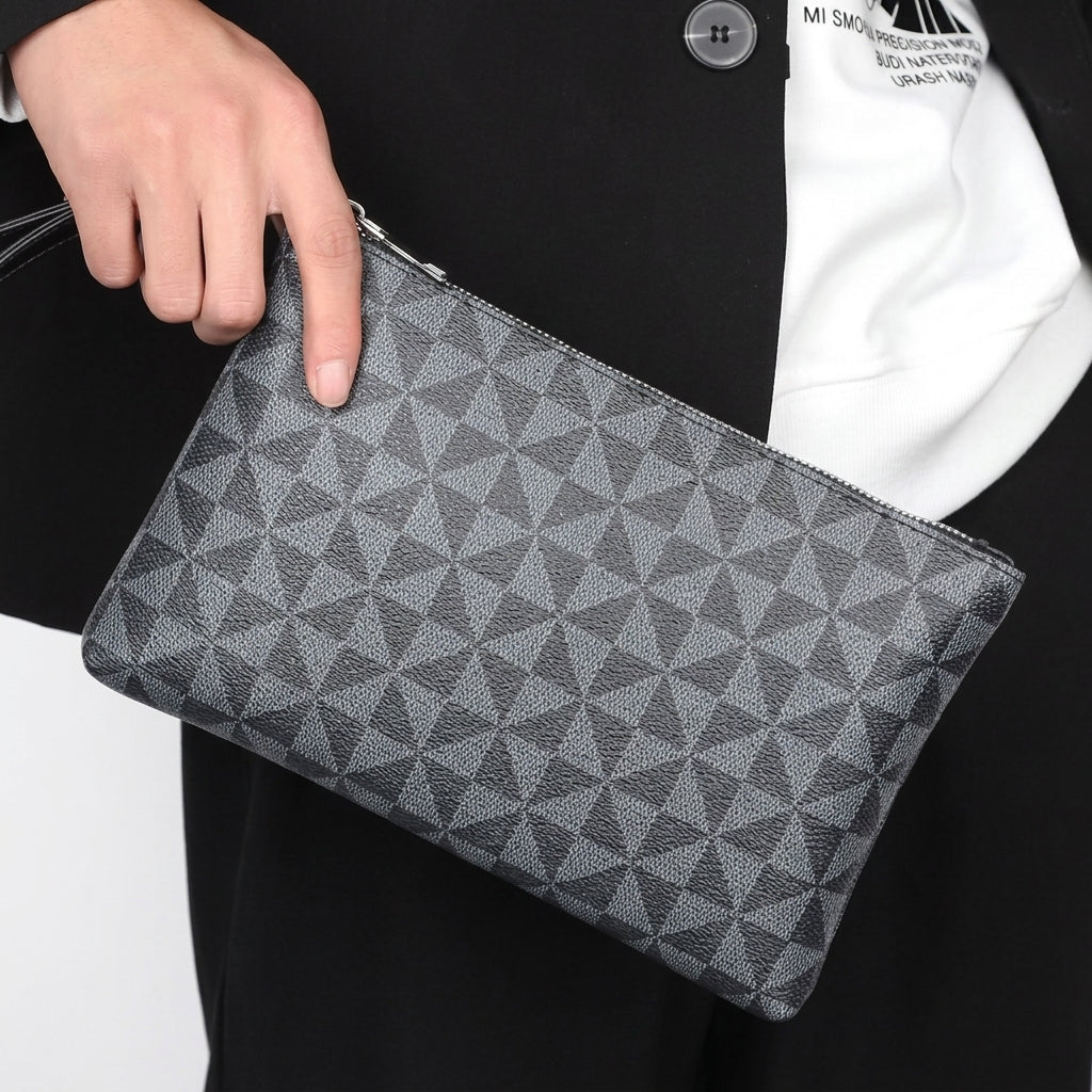 Bolso de Mano de Cuero, con Estampado Geométrico