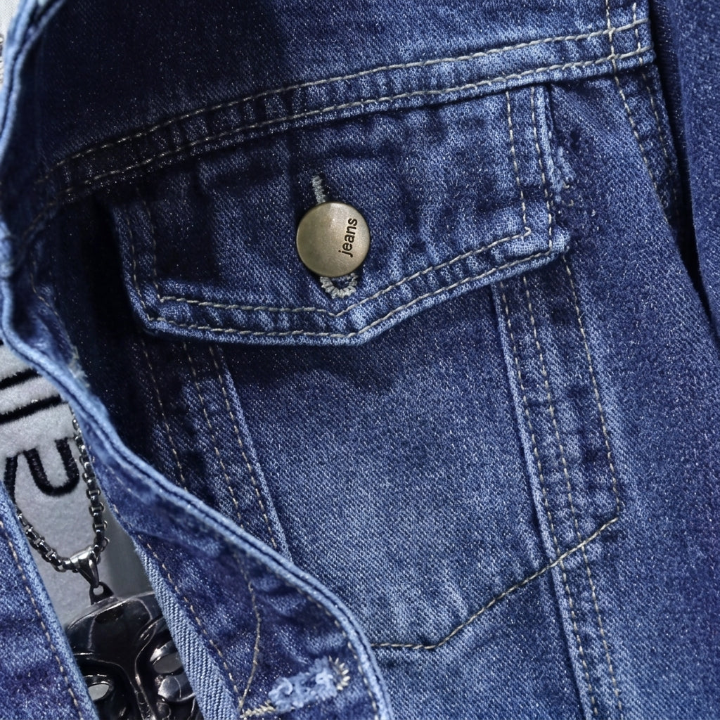 Chaqueta Vaquera Denim Solapa Bolsillos Hombre
