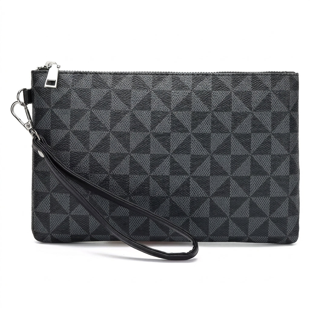 Bolso de Mano de Cuero, con Estampado Geométrico