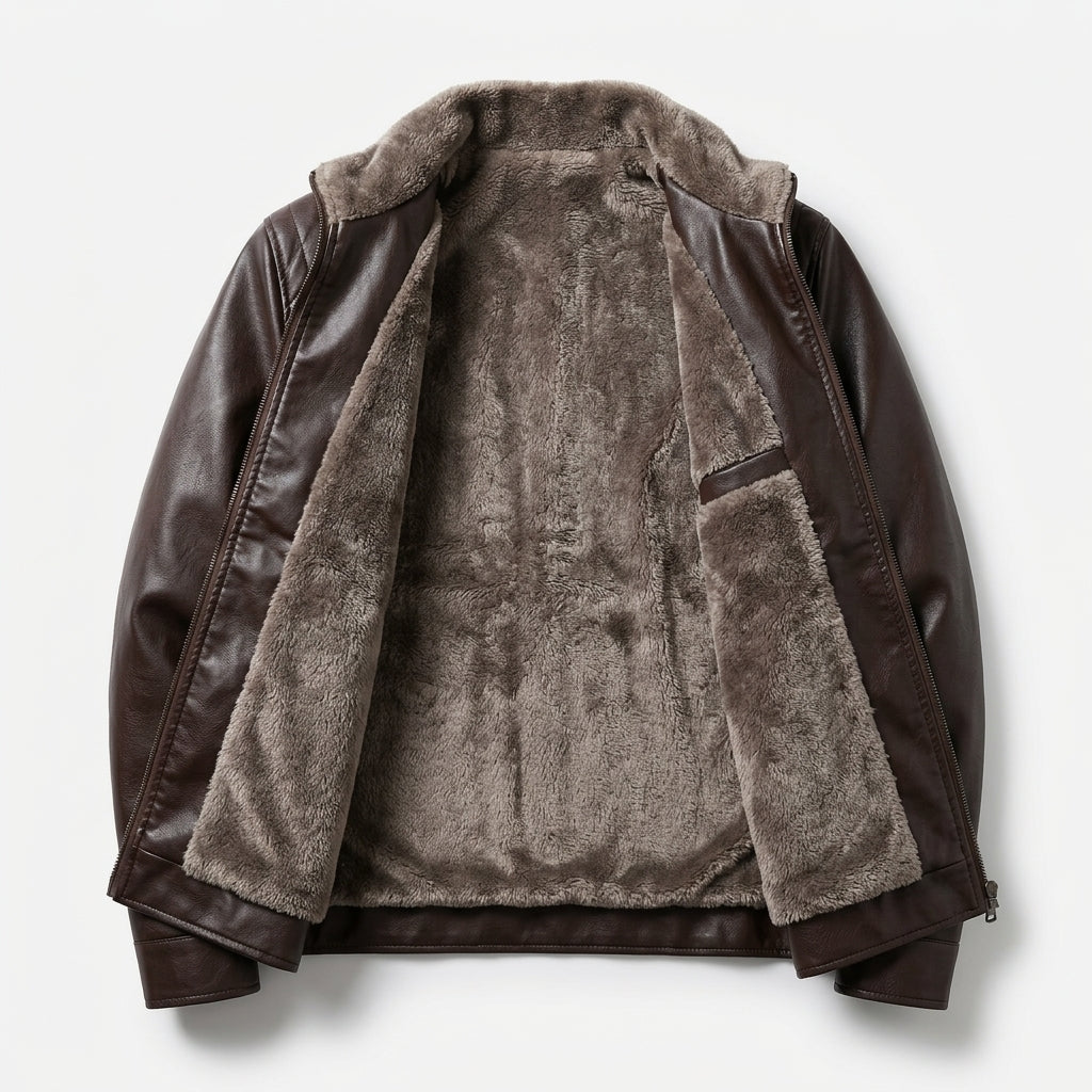 Chaqueta Motera Cuero Sintético Forro Polar
