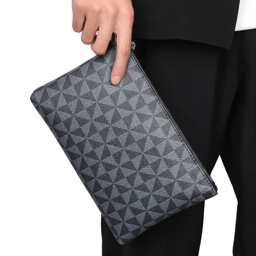 Bolso de Mano de Cuero, con Estampado Geométrico