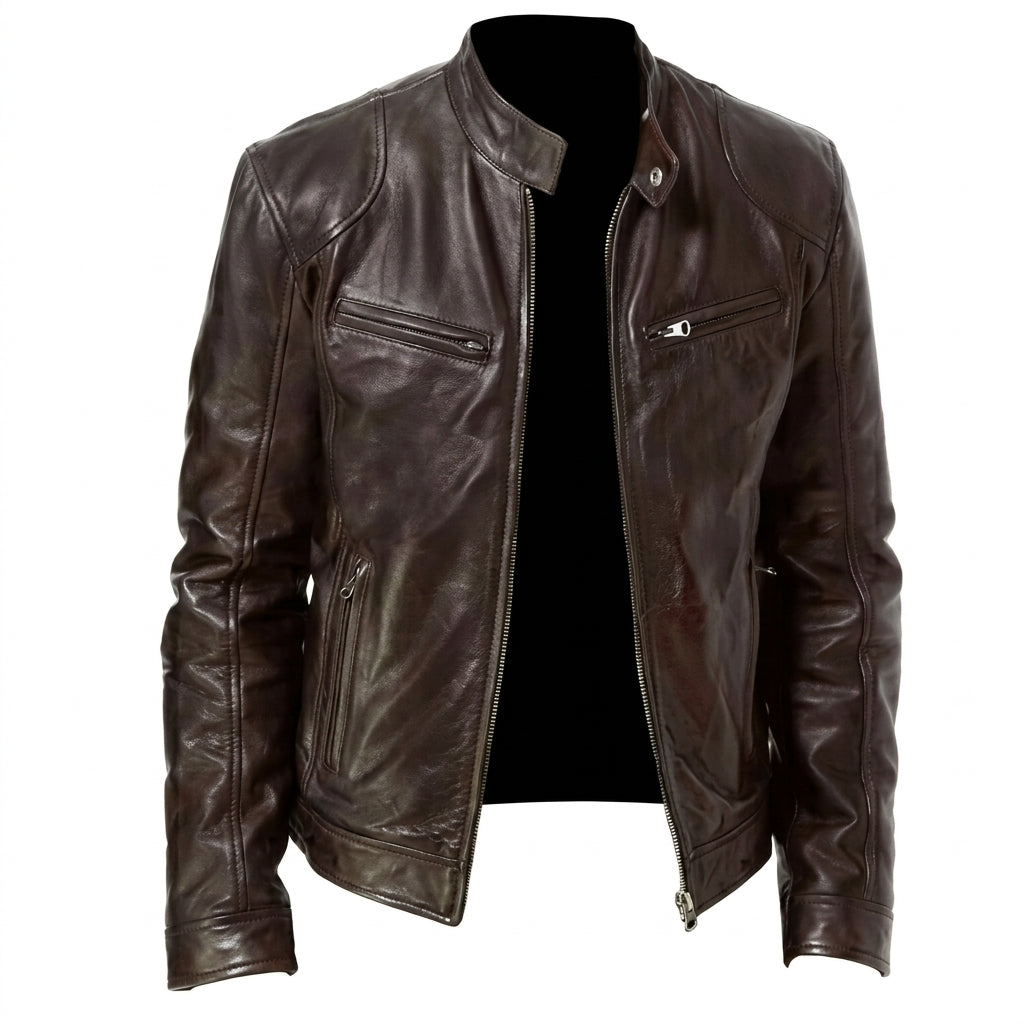 Chaqueta Biker Cuero PU Ajuste Suelto Hombre