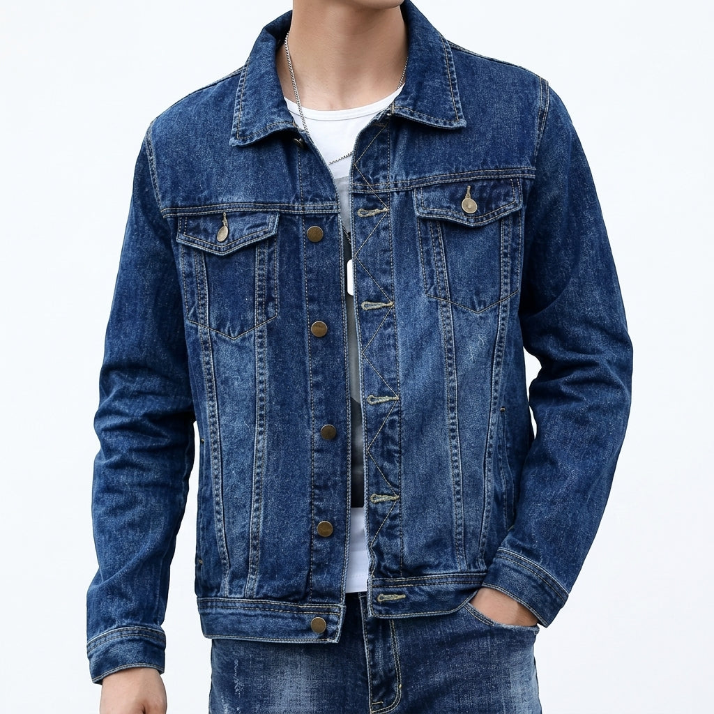 Chaqueta Vaquera Denim Solapa Bolsillos Hombre