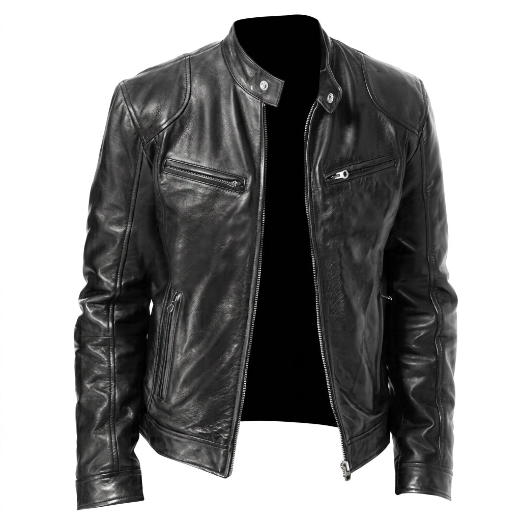 Chaqueta Biker Cuero PU Ajuste Suelto Hombre