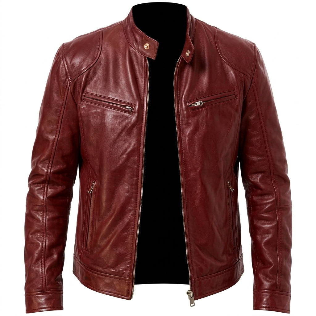 Chaqueta Biker Cuero PU Ajuste Suelto Hombre