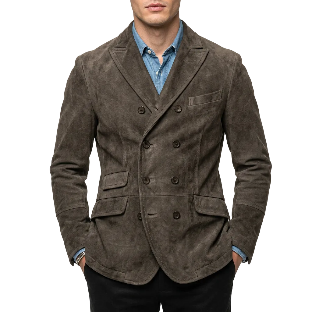Men's Long-Sleeve Suede Jacket