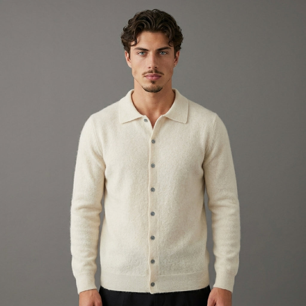 Cárdigan "Cashmere Polo" – Cuello Polo Botonado, Punto Grueso