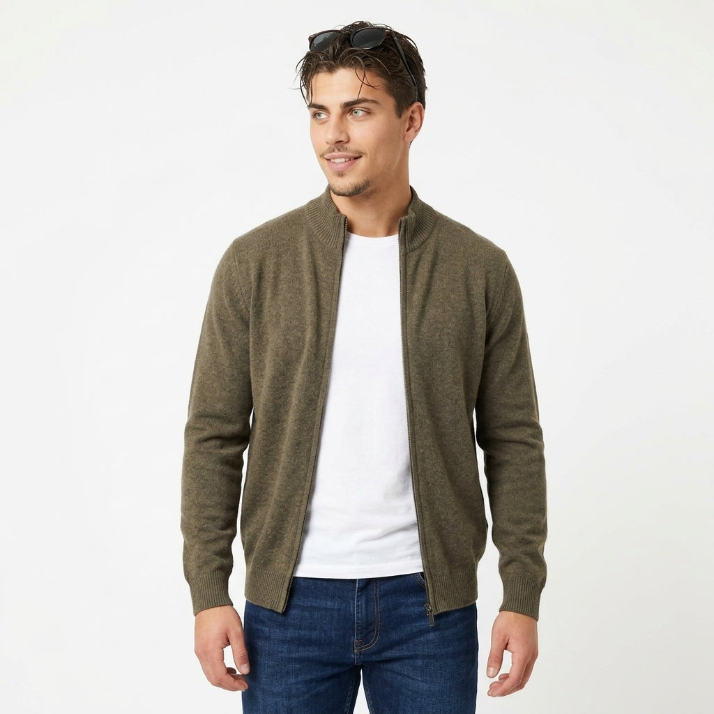100% Merino Wool High-Neck Cardigan