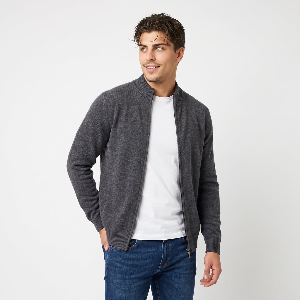 100% Merino Wool High-Neck Cardigan