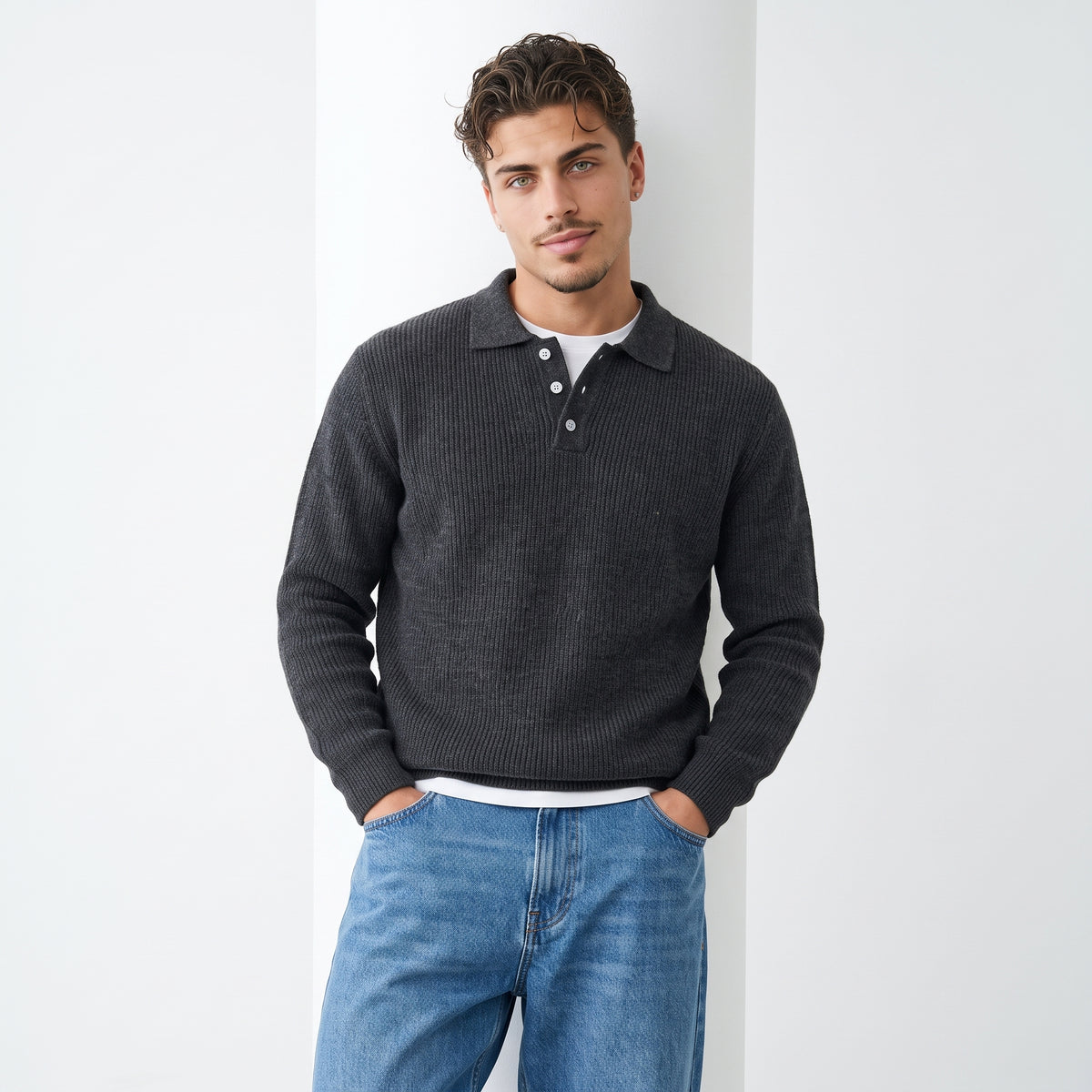 Men's Polo-Knit Sweater