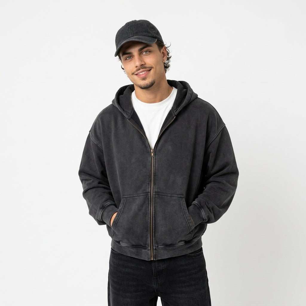 Hooded zip-up sweatshirt