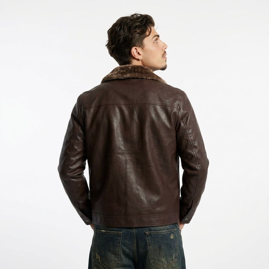 Chaqueta Motera Cuero Sintético Forro Polar
