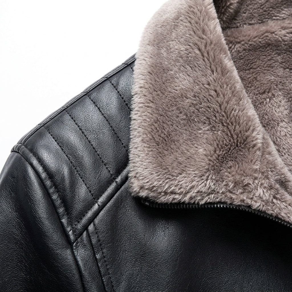 Chaqueta Motera Cuero Sintético Forro Polar