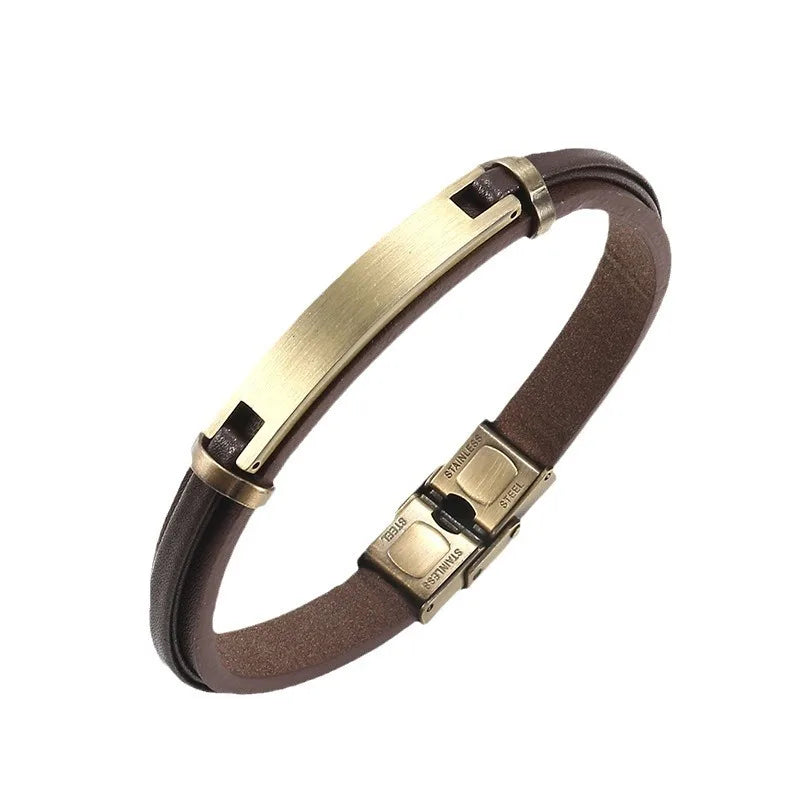 Pulsera Aran Geométrica Cuero y Acero