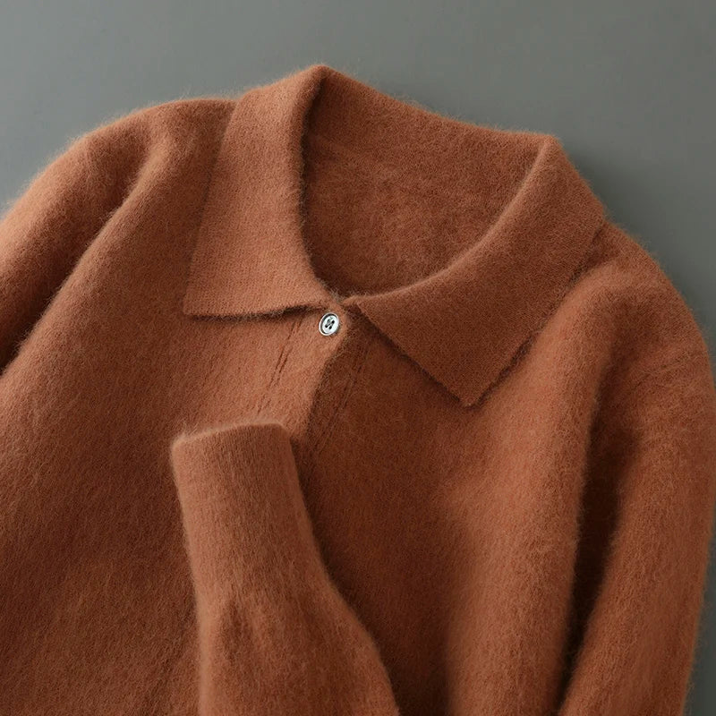 Cárdigan "Cashmere Polo" – Cuello Polo Botonado, Punto Grueso