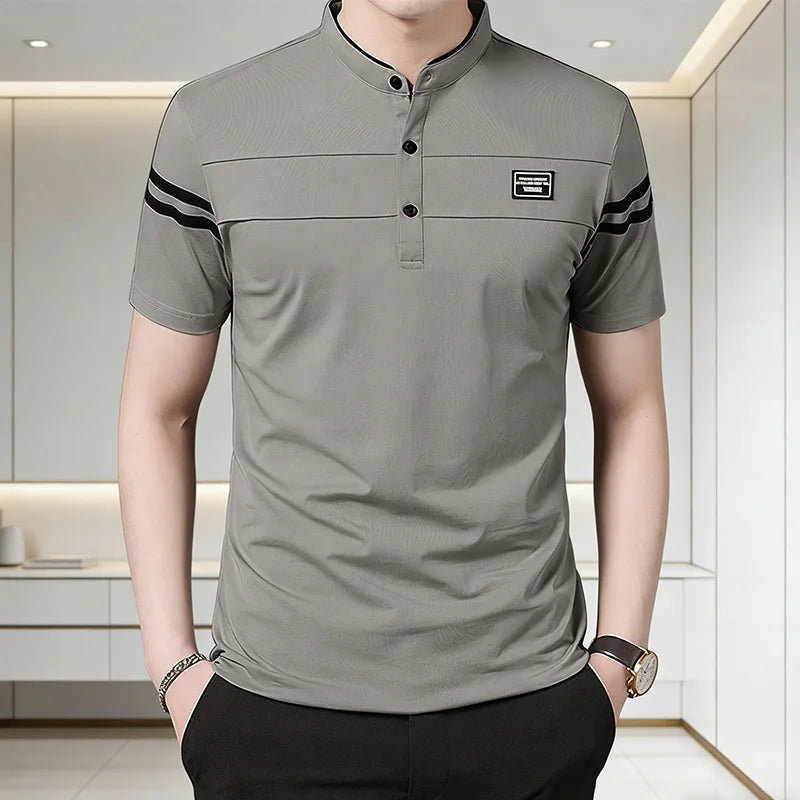 Polo Hombre Algodón Transpirable – Manga Corta, Cuello Mao