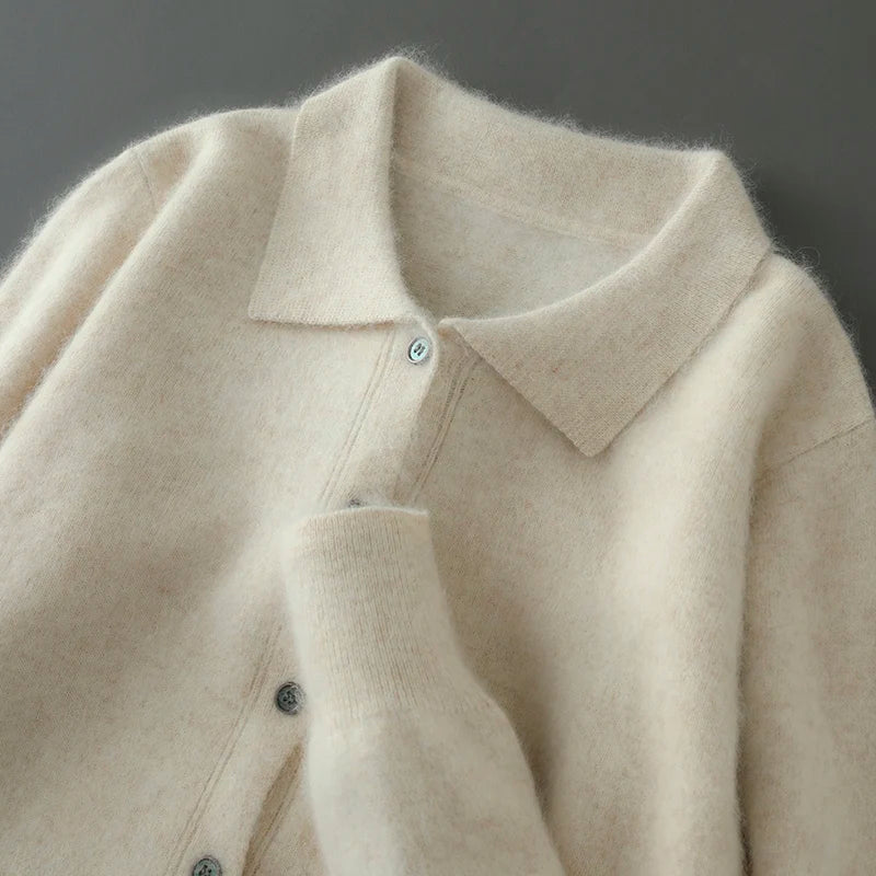 Cárdigan "Cashmere Polo" – Cuello Polo Botonado, Punto Grueso