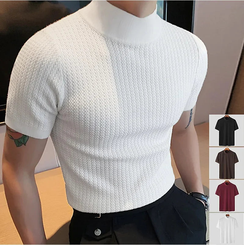 Camiseta Cuello Alto Hombre – Punto Textura Ondas, Manga Corta
