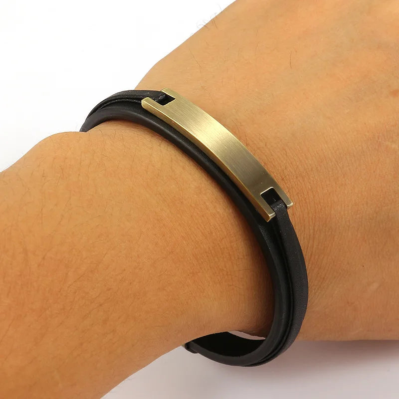 Pulsera Aran Geométrica Cuero y Acero