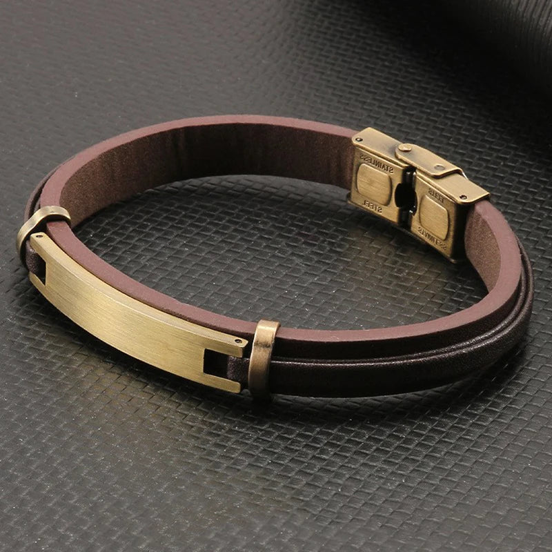 Pulsera Aran Geométrica Cuero y Acero