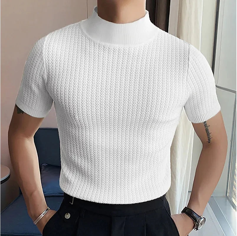 Camiseta Cuello Alto Hombre – Punto Textura Ondas, Manga Corta