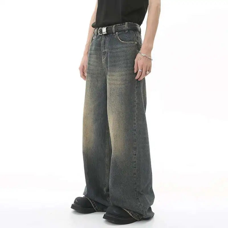 Pantalón Vaquero Hombre – Mezcla Algodón, Pierna Ancha Cómoda