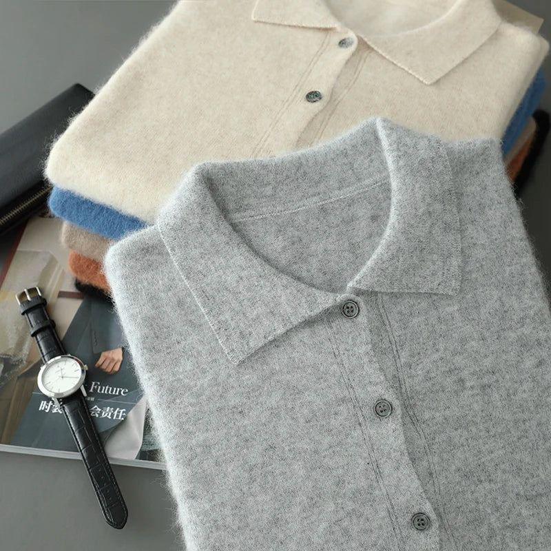 Cárdigan "Cashmere Polo" – Cuello Polo Botonado, Punto Grueso
