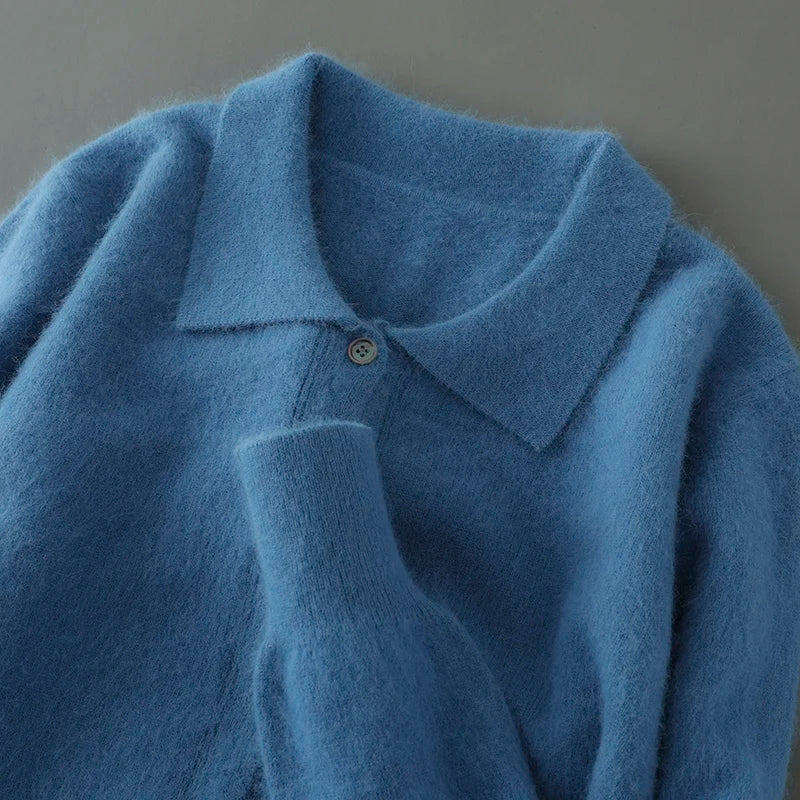 Cárdigan "Cashmere Polo" – Cuello Polo Botonado, Punto Grueso