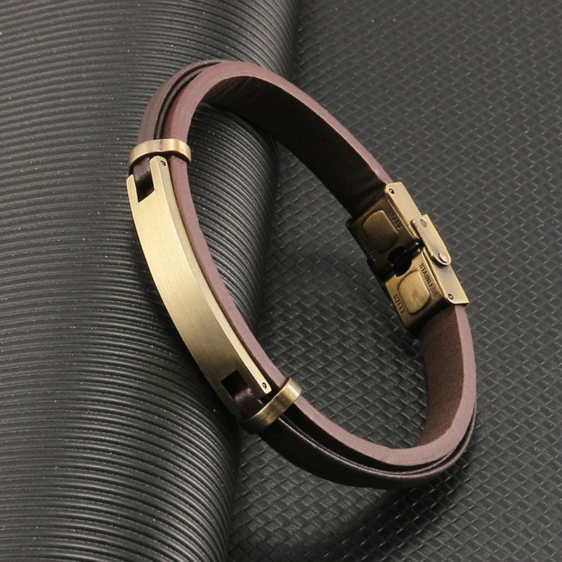 Pulsera Aran Geométrica Cuero y Acero