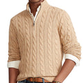 Suéter "Aran" – Punto Trenzado Cuello Alto, Cremallera Media