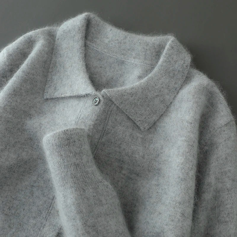 Cárdigan "Cashmere Polo" – Cuello Polo Botonado, Punto Grueso