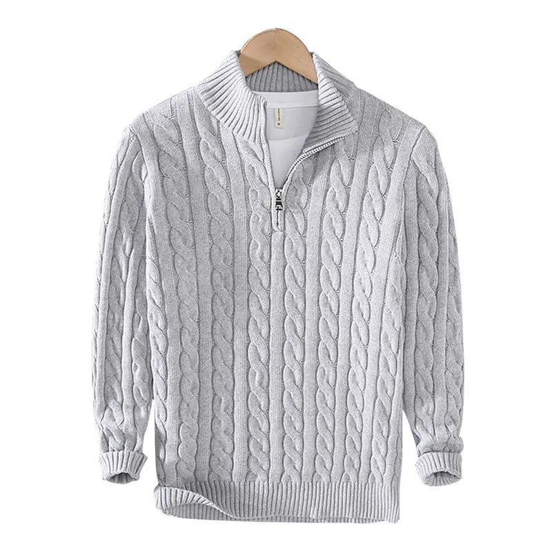 Suéter "Aran" – Punto Trenzado Cuello Alto, Cremallera Media