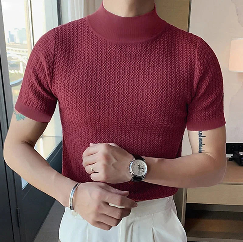 Camiseta Cuello Alto Hombre – Punto Textura Ondas, Manga Corta