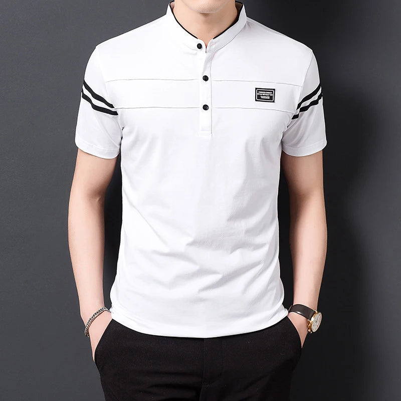 Polo Hombre Algodón Transpirable – Manga Corta, Cuello Mao