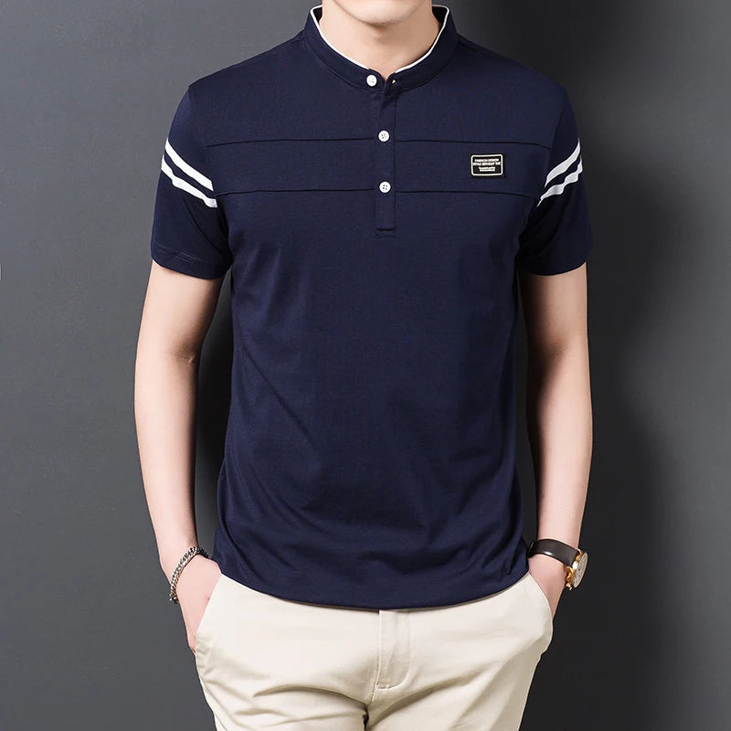 Polo Hombre Algodón Transpirable – Manga Corta, Cuello Mao