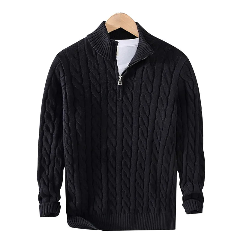 Suéter "Aran" – Punto Trenzado Cuello Alto, Cremallera Media