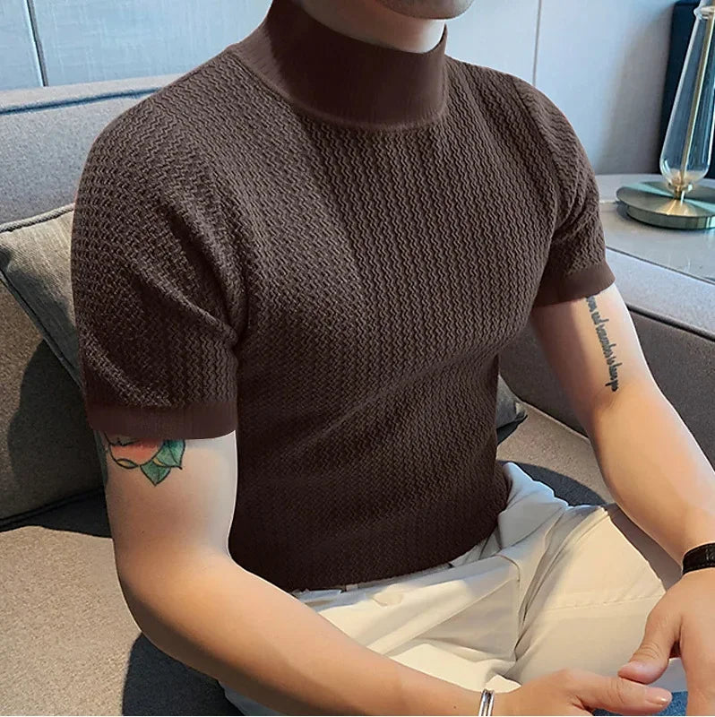 Camiseta Cuello Alto Hombre – Punto Textura Ondas, Manga Corta